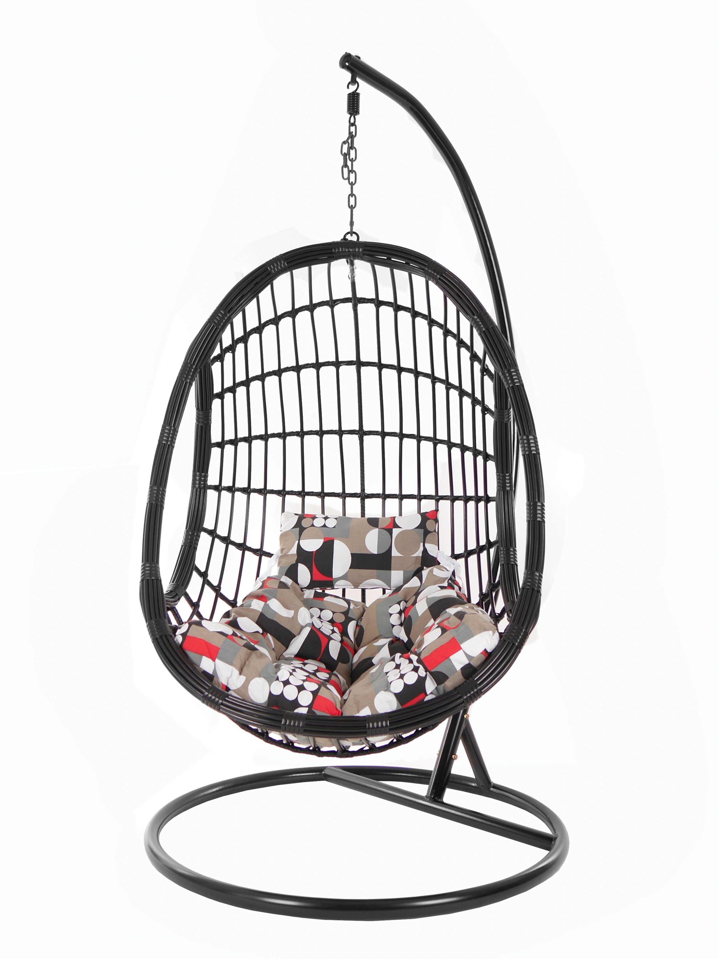 Design KIDEO Swing PALMANOVA black, (7390 Hängesessel sand) Chair, Hängesessel circle in edles Loungemöbel, schwarz, gemustert Kissen, und mit Gestell Schwebesessel, the