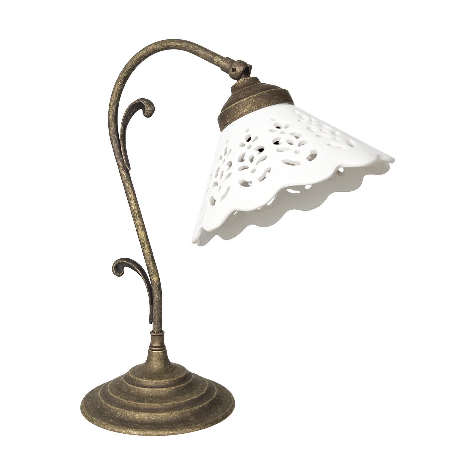 Licht-Erlebnisse Tischleuchte ZEFIRA, ohne Leuchtmittel, Wohnzimmer in Bronze Antik matt Weiß E27 36 cm Keramik Messing