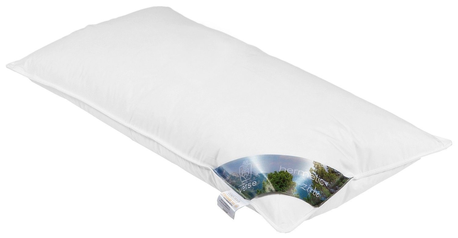 Bielefelder Bettfedern-Manufaktur Verse GmbH Kopfkissen Wechselschläferkissen ZIRBE, 80 x 40 cm, Weiß, Füllung: 60 % Federn, 30 % Zirbe, 10 % Daunen, Bezug: Baumwolle, Bauchschläfer, Rückenschläfer, Seitenschläfer