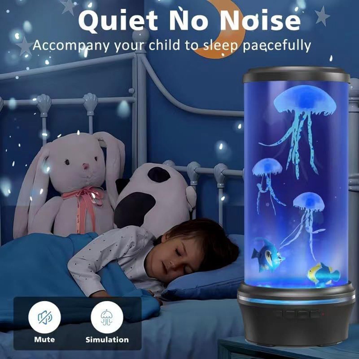 Nachtlicht Timer-Funktion Lamp,Realistischer DOPWii Jellyfish Weiss Aquarium-Effekt,Leise,mit