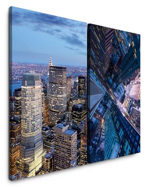 Sinus Art Leinwandbild 2 Bilder je 60x90cm New York Wolkenkratzer Manhattan Vogelperspektive Hochhäuser Großstadt Stadtlich