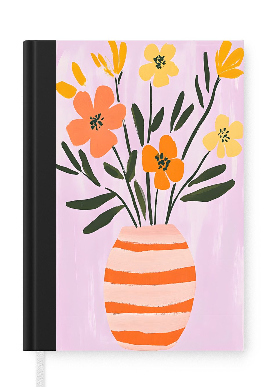 MuchoWow Notizbuch Vase - Gestreift - Blumen - Orange, Notebook, Notizblock a5, Tagebuch, Journal Liniert