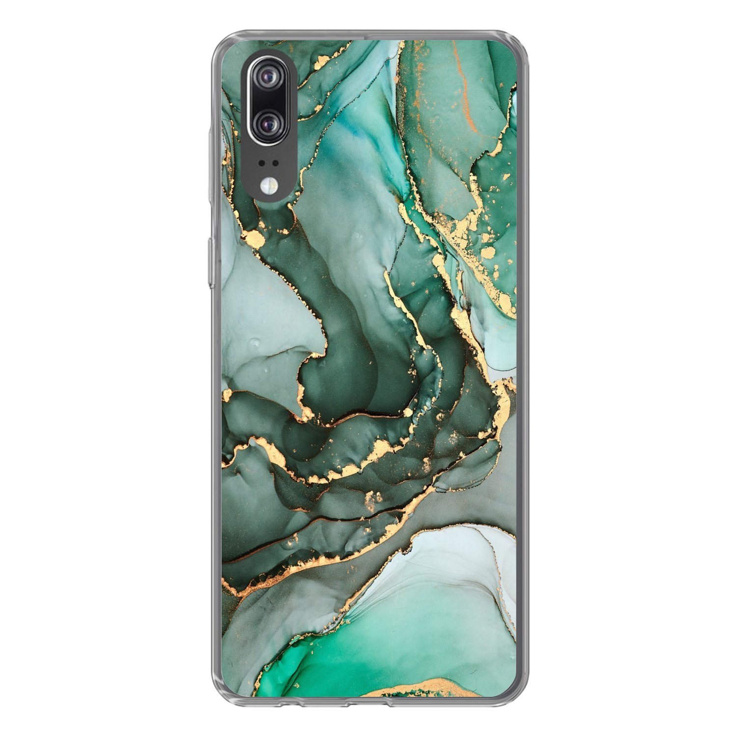 MuchoWow Handyhülle für Huawei P20 Gold - Marmor - Grün - Luxus - Marmoroptik - Grau, Handy Case, Silikon, Bumper Case Dünn