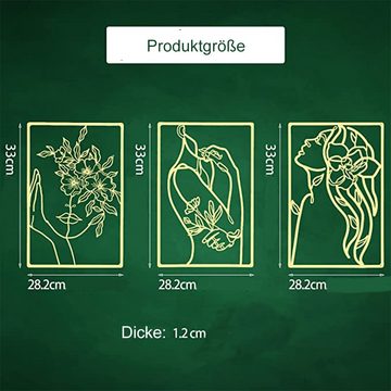 NUODWELL Wanddekoobjekt 3 Stück Metall Abstrakte Frau Wand Kunst Linie Zeichnung