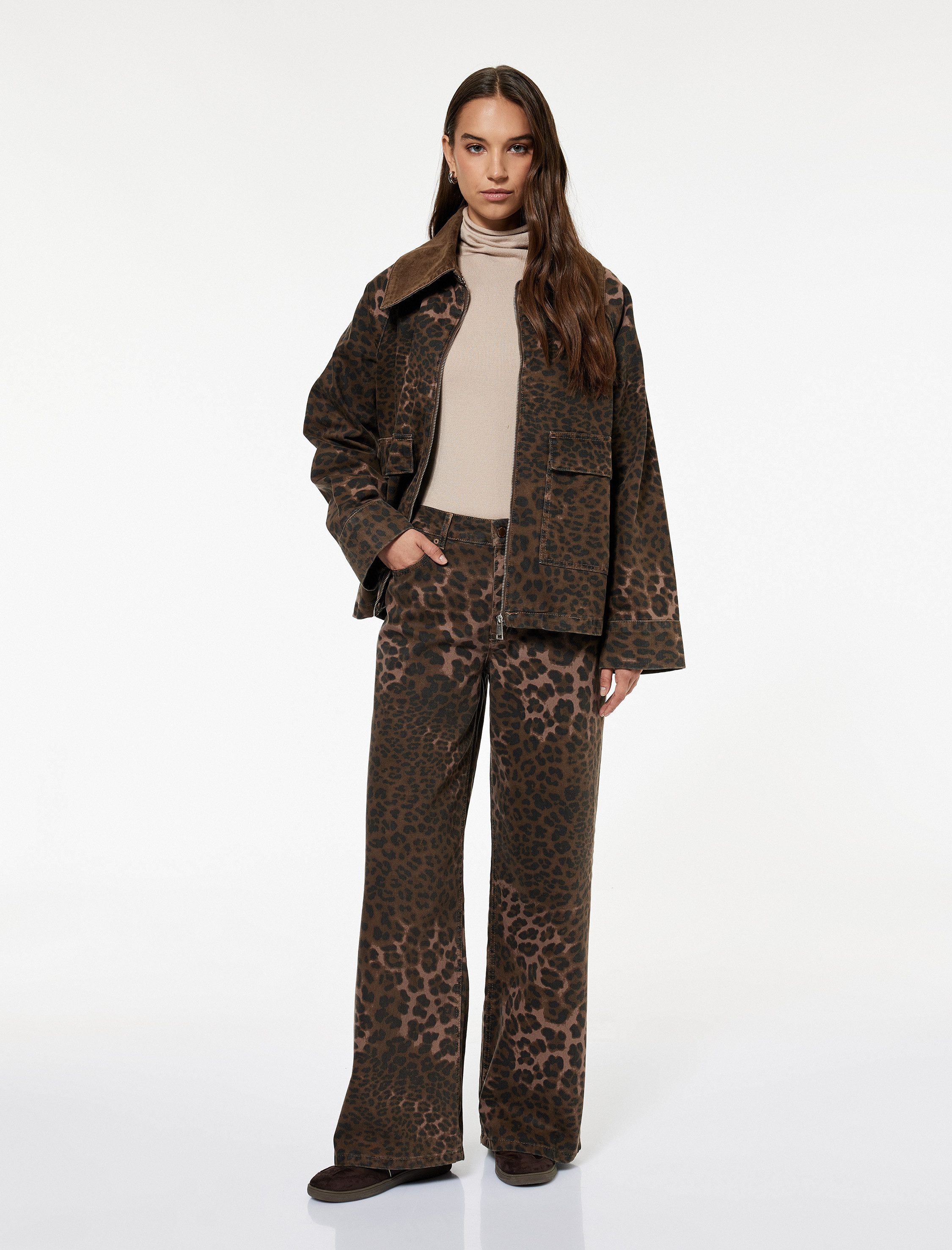Koton Regular-fit-Jeans Koton Leopardenmuster Baumwolle Loose Jeans