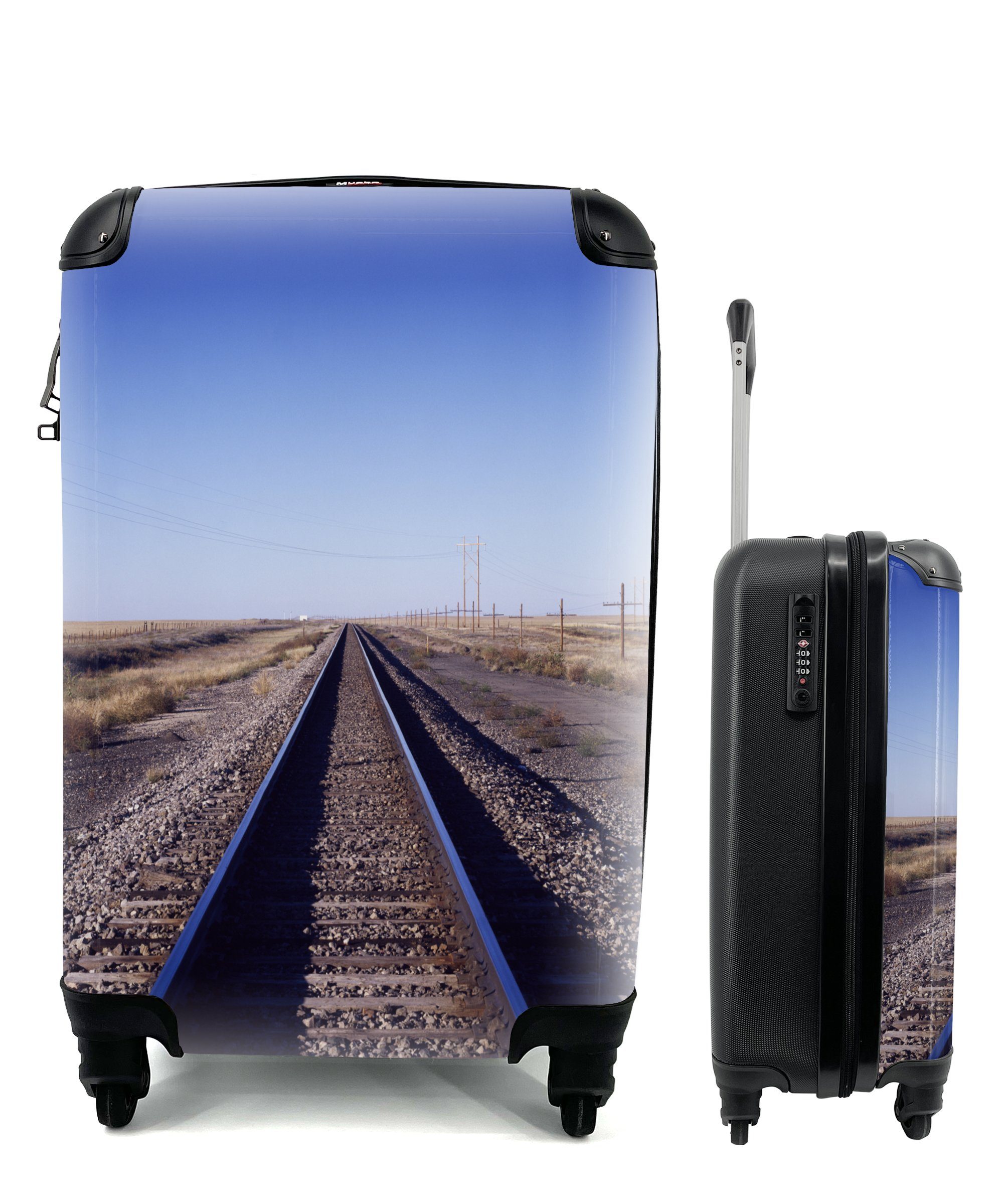 MuchoWow Handgepäckkoffer Amerika - Schiene - Luft, 4 Rollen, Reisetasche mit rollen, Handgepäck für Ferien, Trolley, Reisekoffer