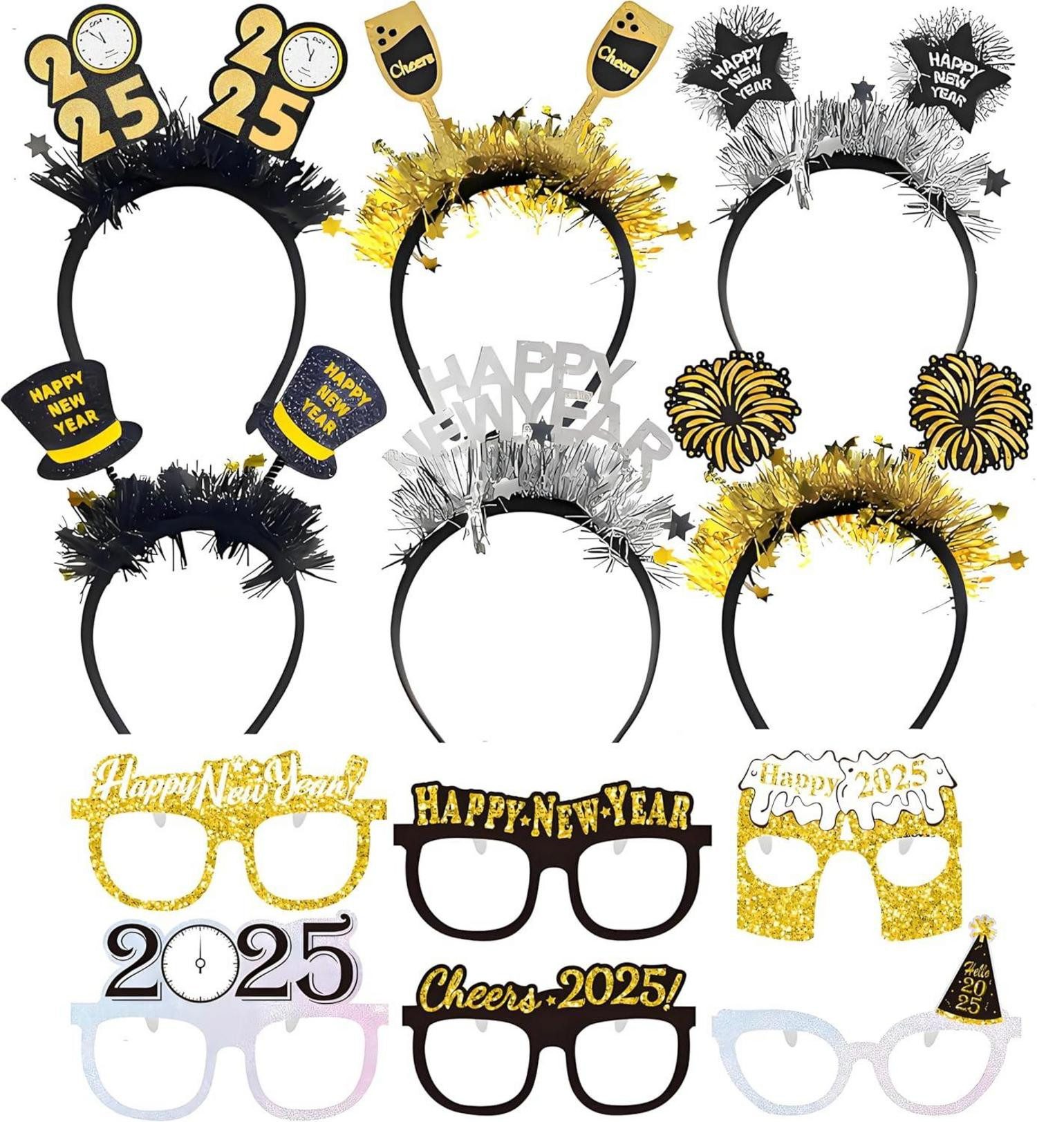 Dekohänger Silvester Deko 2025 Haarreif Brille Happy New Year Party Kostüm