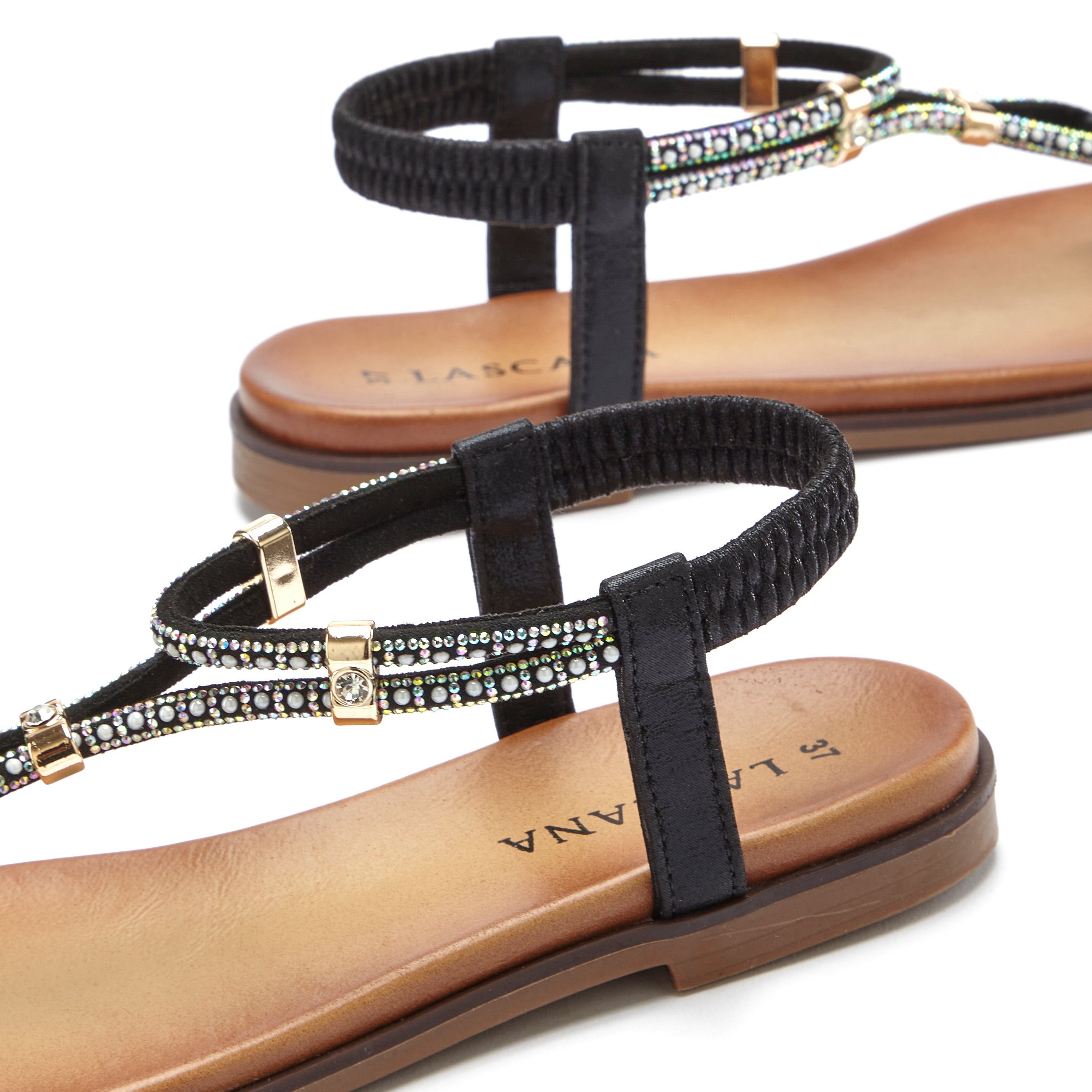 LASCANA Sandale, Sommerschuh, offener Schuh, Zehentrenner mit eleganten Schmucksteinchen VEGAN