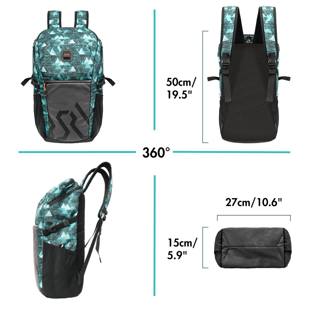 7Magic Tourenrucksack (40L Wanderrucksack, Multifunktionaler Daypack), Sport für Reisen Radfahren Großer mit Wasserdicht Hellblau Klettern Rückenbelüftung