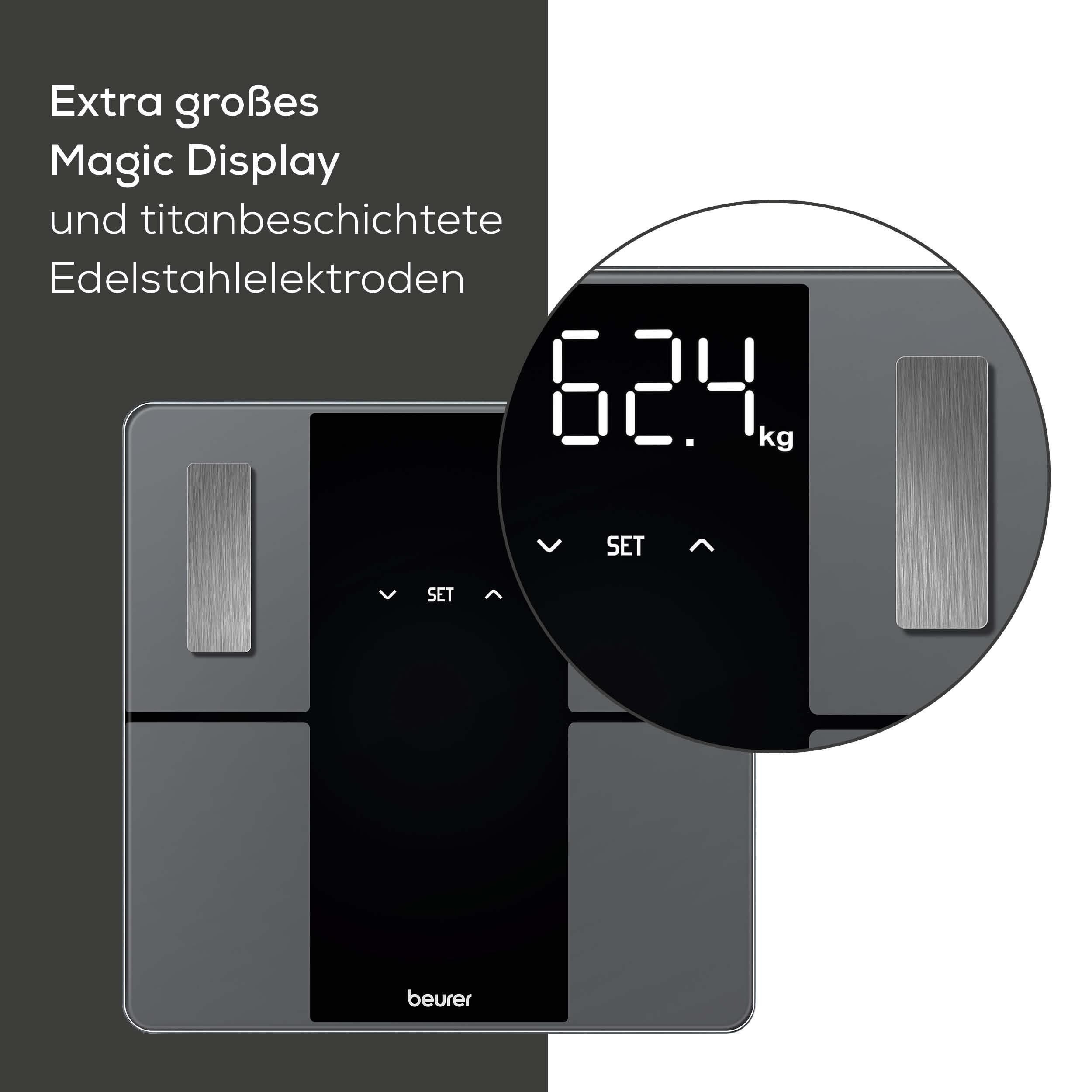 BEURER Körper-Analyse-Waage BF 500 mit automatischer Übertragung der Messdaten via Bluetooth, Gratis App "Beurer HealthManager Pro" zur grafischen Anzeige der Werte