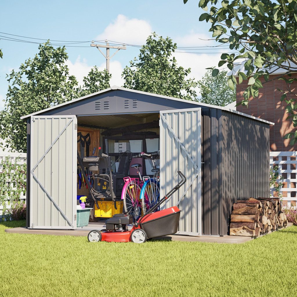 kowdom Gartenhaus Metall Gartenhaus XXL 300x252x191 cm Satteldach abschließbar, (Gerätehaus, Komplettset), Belüftung, wetterfest, abschließbar