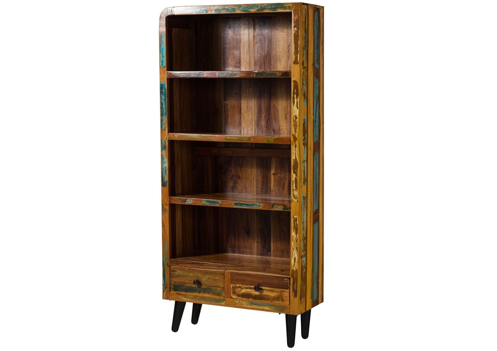 Massivmoebel24 Bücherregal, 1-tlg., Regal Altholz 90x35x180 mehrfarbig lackiert SIXTIES #107