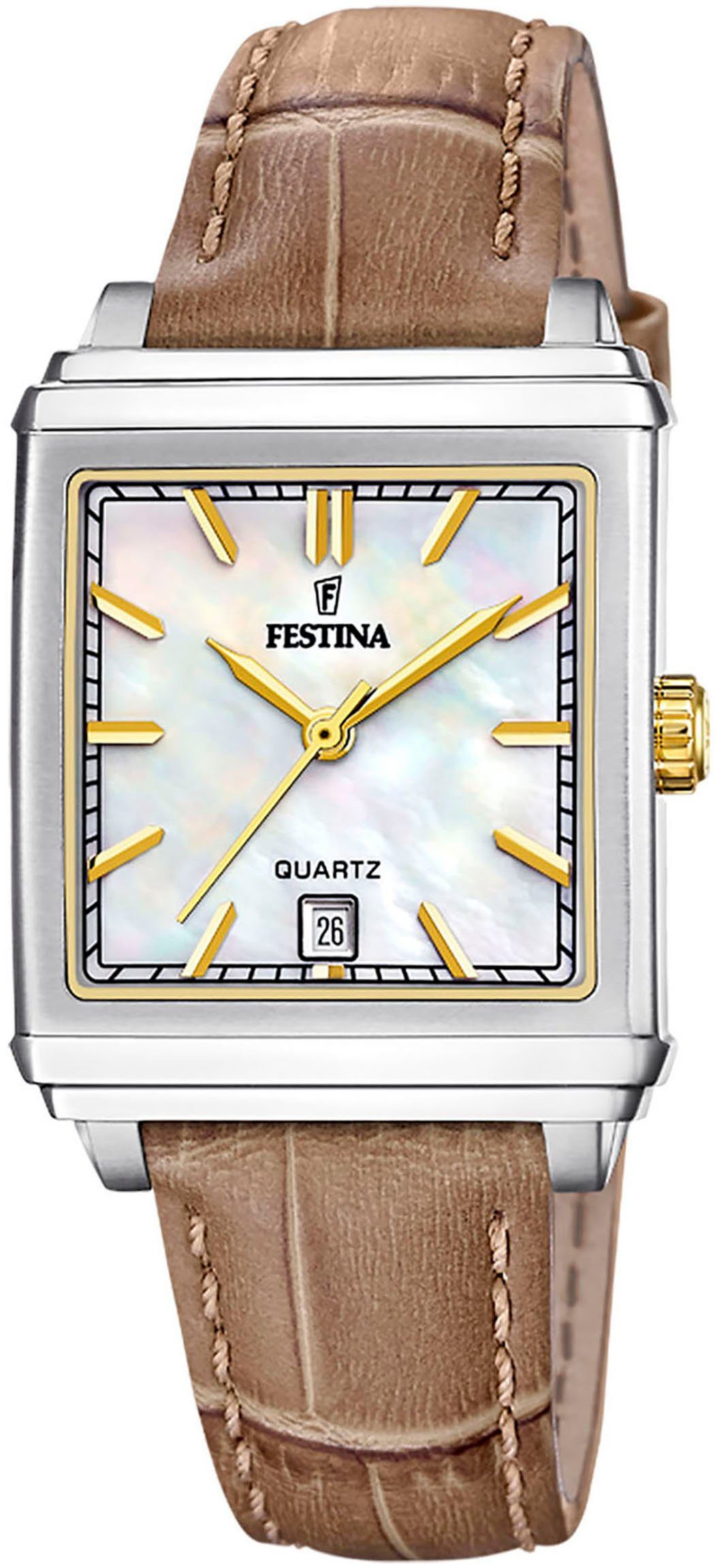 Festina Quarzuhr On The Square F20682/4, Armbanduhr, Damenuhr, Lederarmband günstig online kaufen
