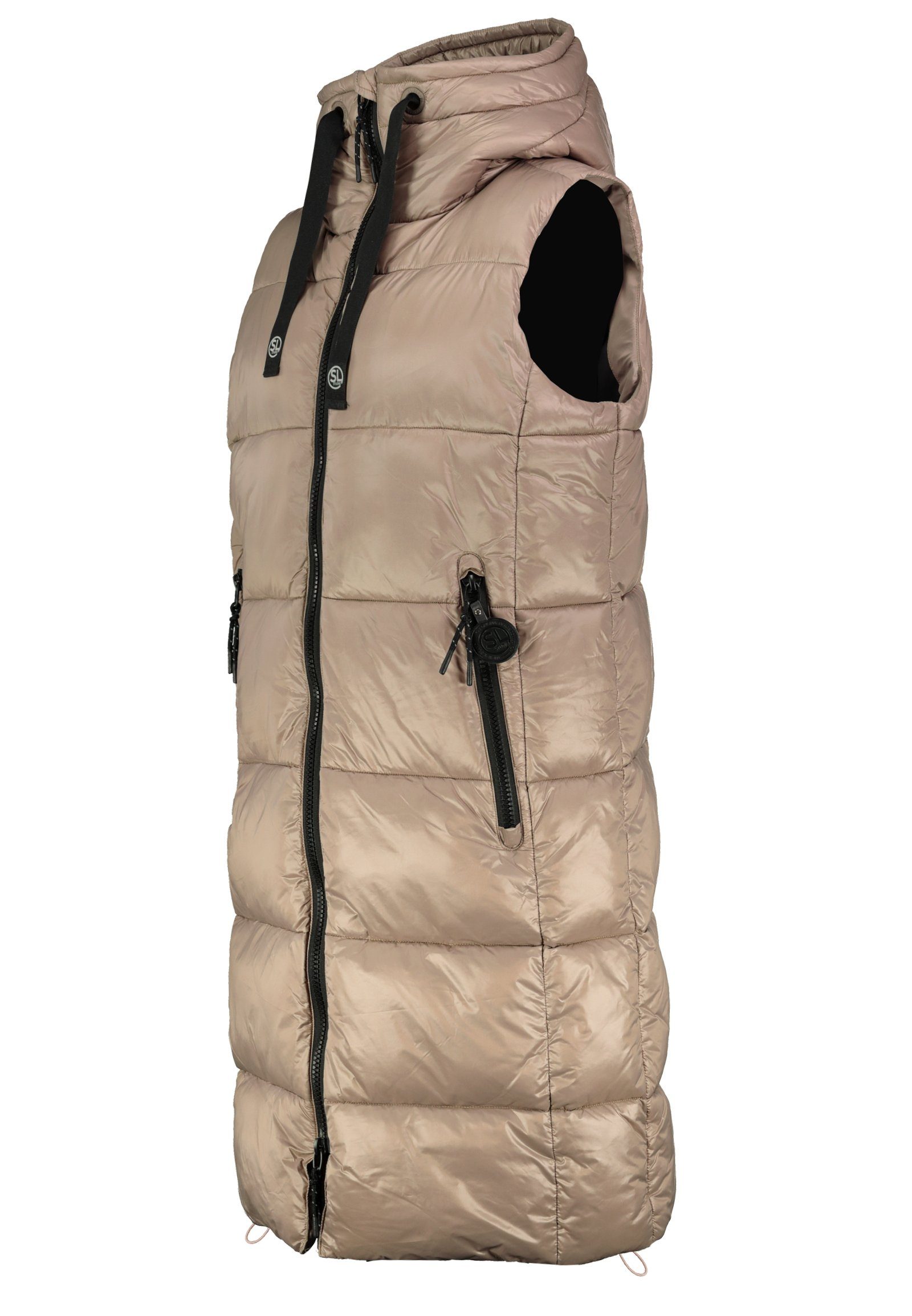 Fresh Made Steppweste Lange Stepp weste Kapuze Übergangs Herbst Frühlings Weste Windbreaker
