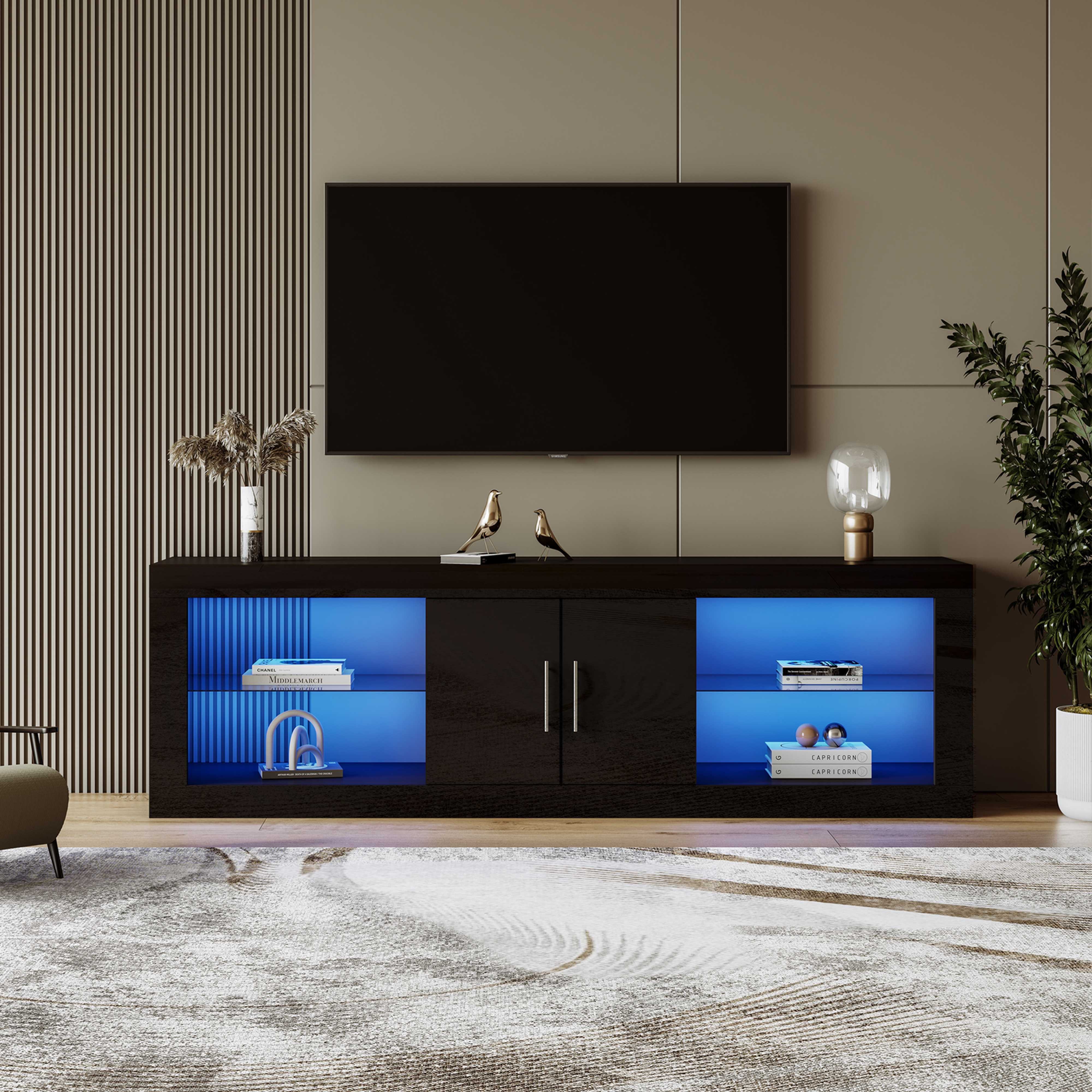 BlingBin TV-Schrank Moderner TV-Ständer (1-St., stilvoller Aufbewahrungsschrank mit geräuschlose Scharniere) Bluetooth-Steuerung, 16-Farben-LED, verstellbare Einlegeböden