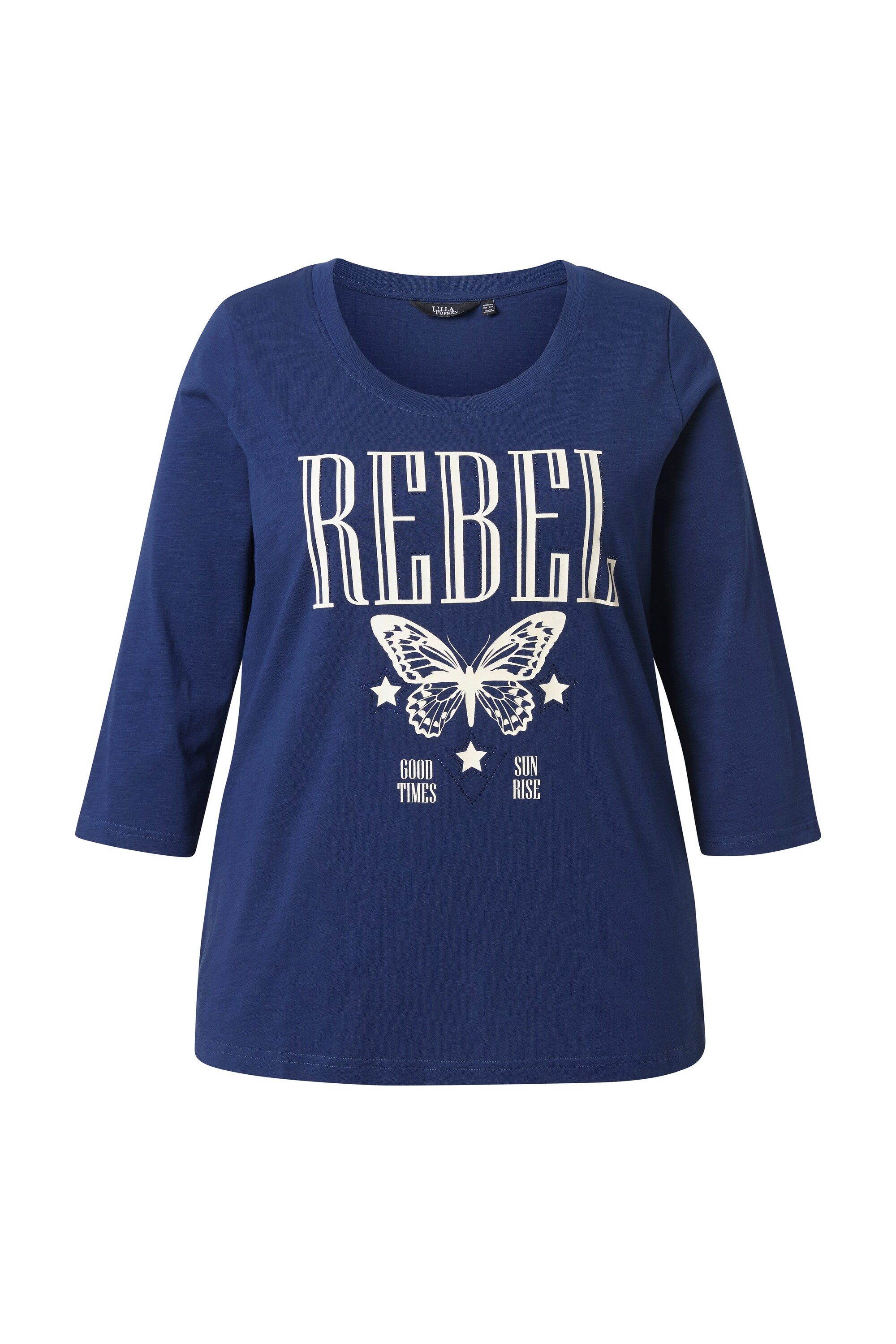 Ulla Popken T-Shirt Shirt Ziersteine Classic Rundhals 3/4-Arm günstig online kaufen