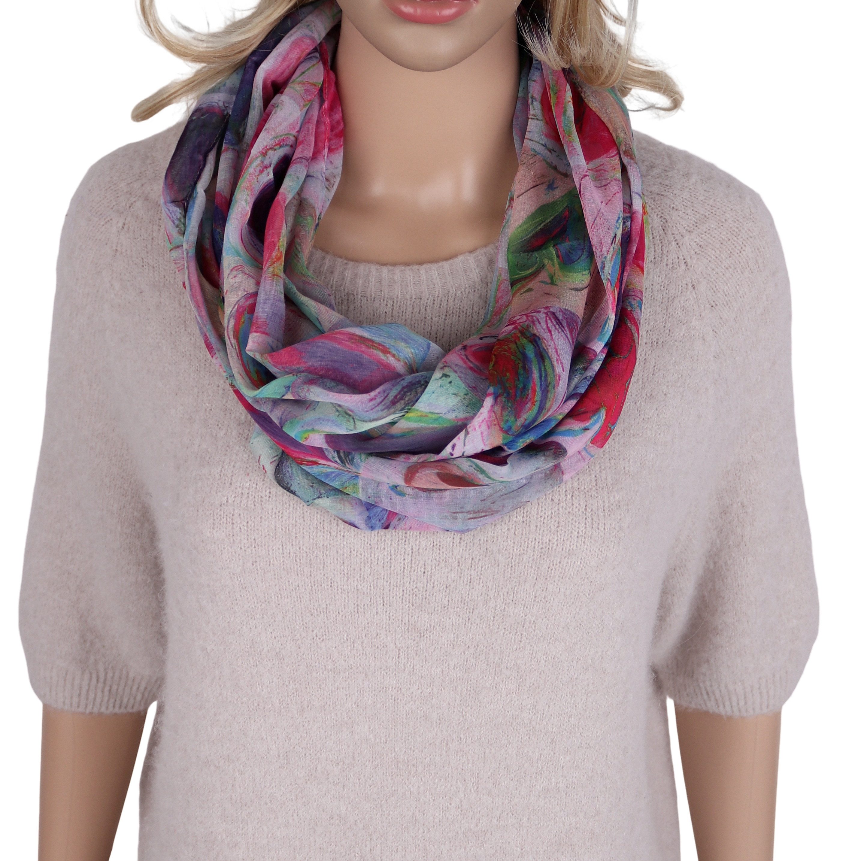 Loop Damen Schal mit Tollem Muster Weich aus 100% Viskose, Schlauchschal