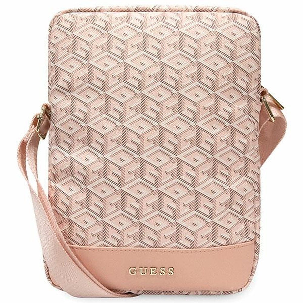 Guess Tablettasche Umhängetasche Tablethülle Schultertasche (Spar-Set, 1-tlg., 27 x 20 x 5 cm elegant), G Cube Muster, Kunstleder, goldfarbene Beschläge