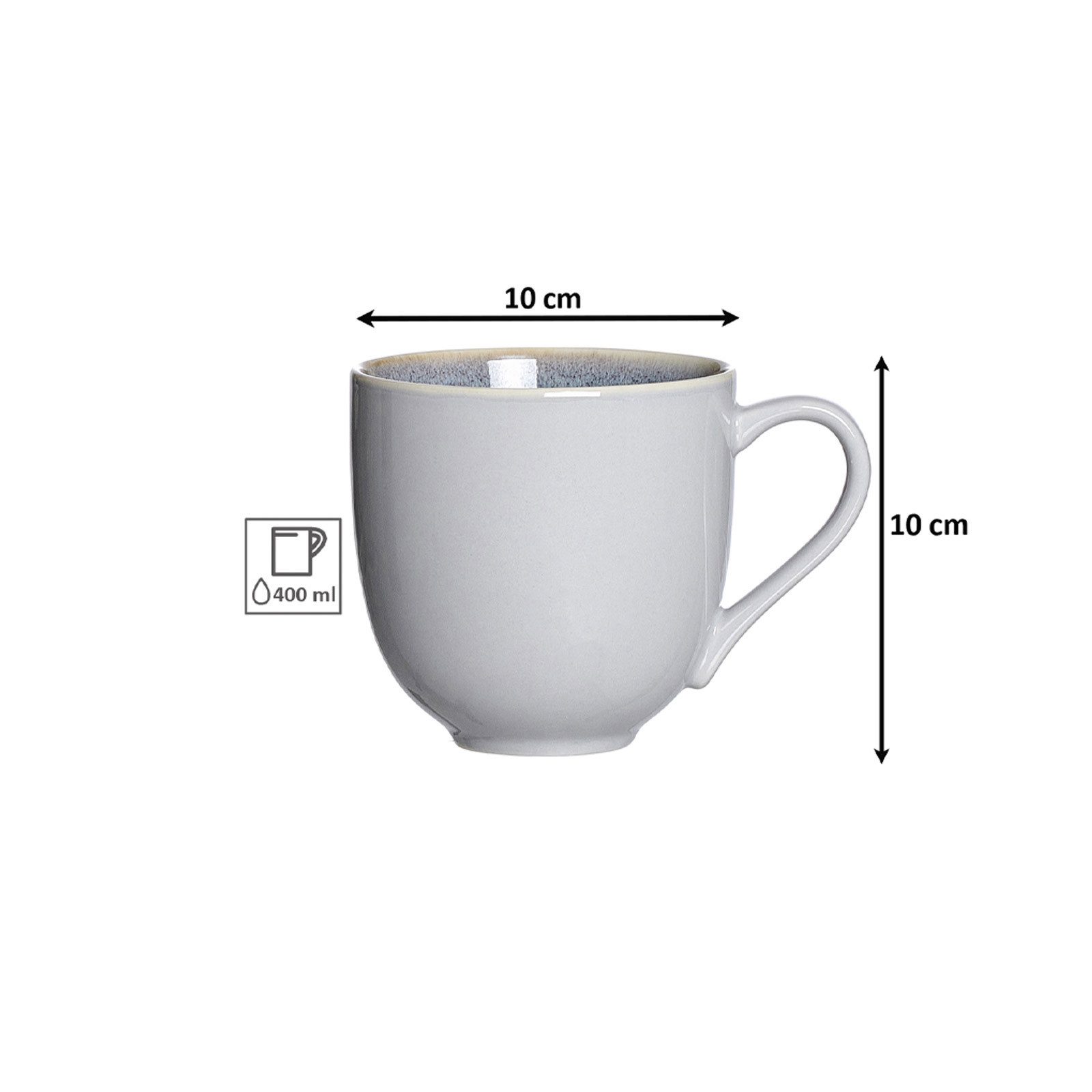 Ritzenhoff & Breker Becher Skagen Stone Kaffeebecher 440 ml 6er Set, 6-tlg., Porzellan