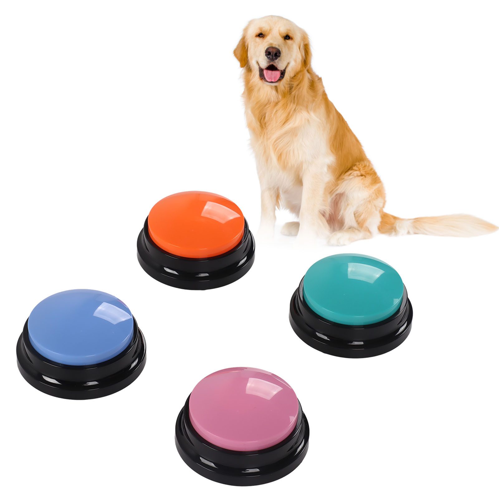 Mechright Lernspielzeug Hunde Buzzer 4er-Set Bunte Sprechknöpfe für Hundetraining (Set), 4 Farben (Blau, Pink, Orange, Cyan) mit 30s Sprachaufnahme