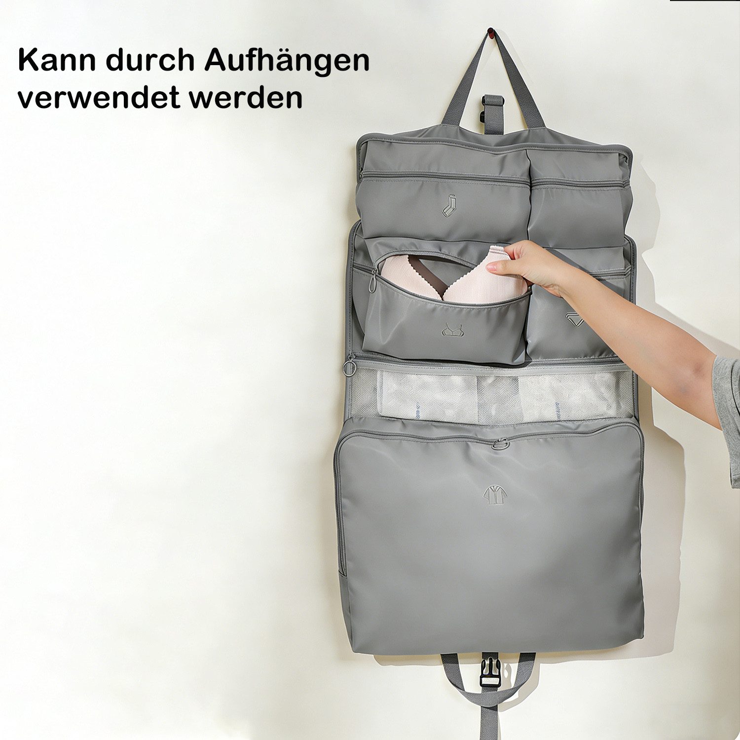 Fyrove Reisetasche 10-in-1 Hängende Reise-Organizer-Tasche mit wasserdichten Fächern, Packtaschen für koffer, mit 10 einfarbigen Taschen – Bild 2 von 5