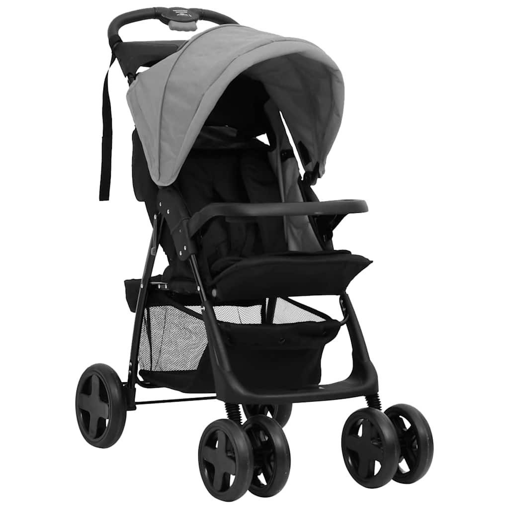 vidaXL Kinder-Buggy 3-in-1 Kinderwagen Hellgrau und Schwarz Stahl