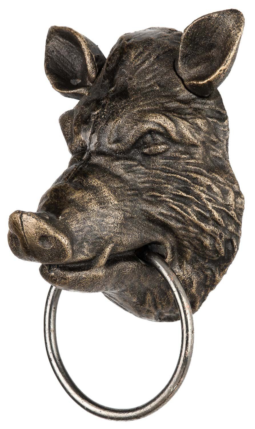 Eisen Skulptur 23cm Figur - Wildschwein Aubaho Antik-Stil Kopf Handtuchhalter Dekofigur