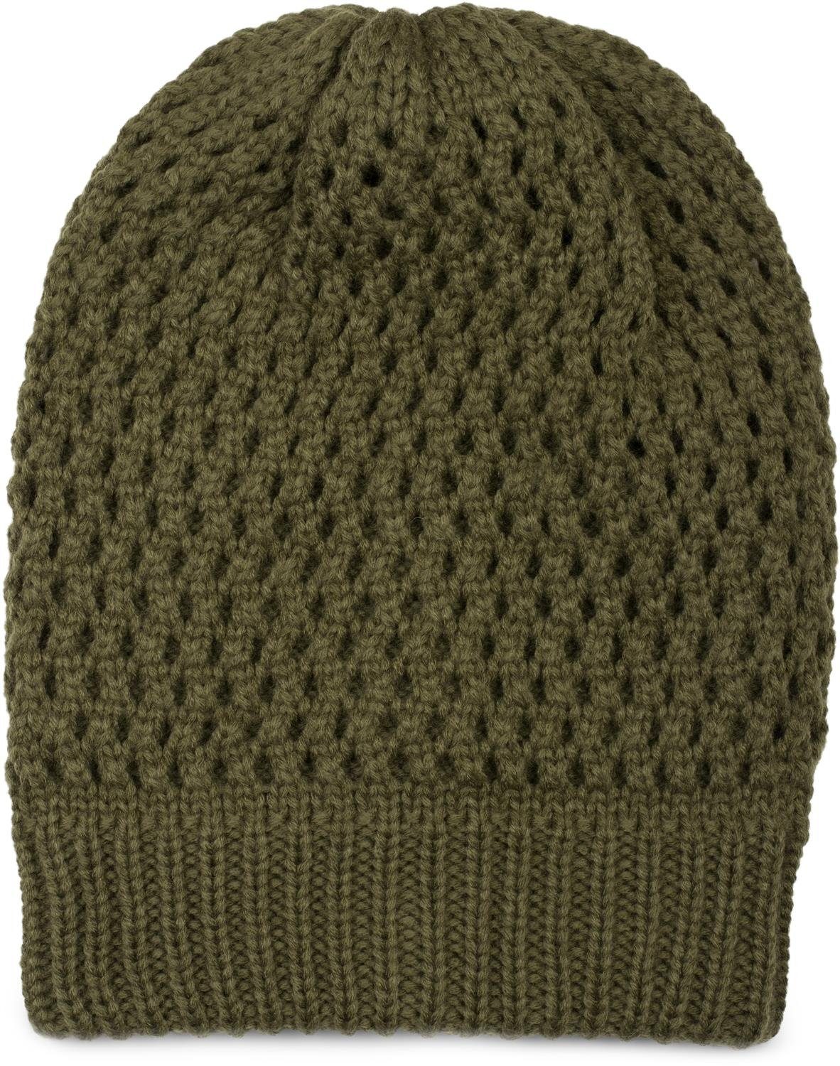 styleBREAKER Strickmütze (1-St) Strick Beanie Mütze mit Loch Muster Oliv