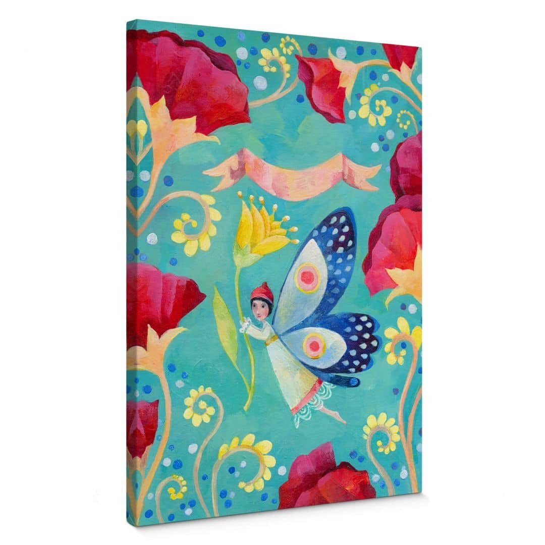 K&L Wall Art Leinwandbild Schutzengel Leinwandbild Baby Kinderzimmer Blanz Schmetterling, Wanddeko Holz Bilderrahmen