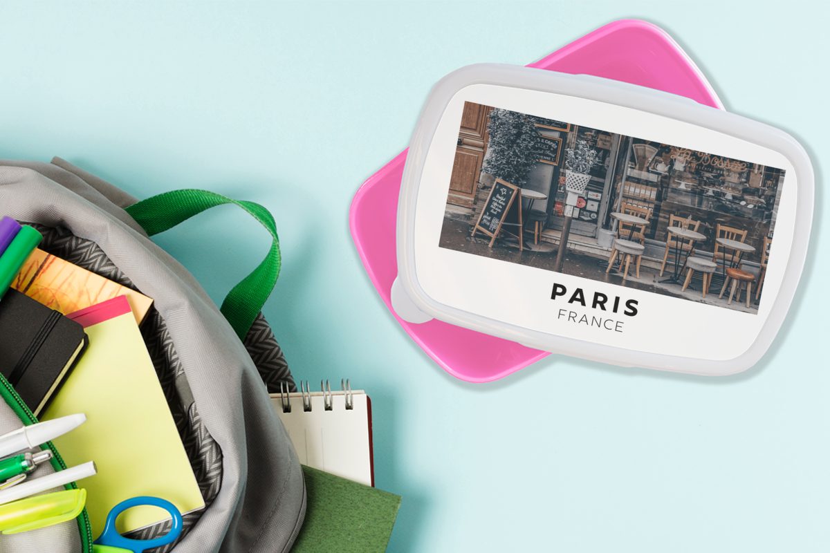 (2-tlg), - - Mädchen, Kunststoff, Erwachsene, Cafe, Snackbox, Frankreich Paris Brotdose Brotbox Kinder, für MuchoWow rosa Kunststoff Lunchbox