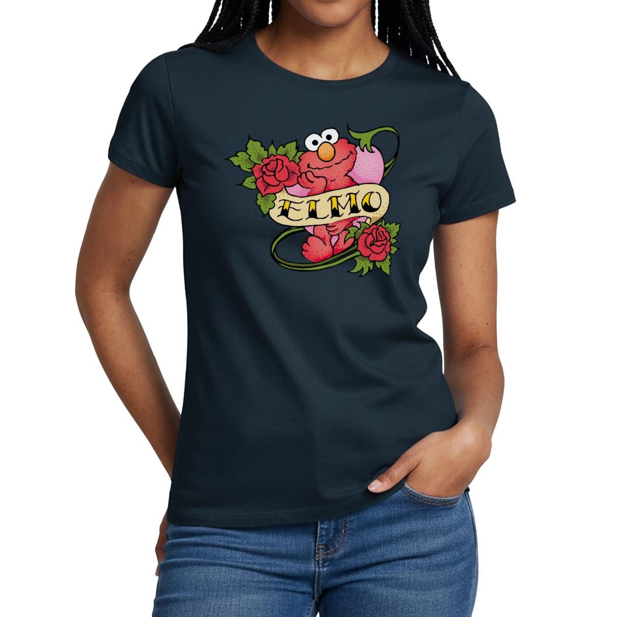 Spreadshirt T-Shirt Sesamstraße Elmo Tattoo Vintage Herz Frauen T-Shirt (1-tlg)