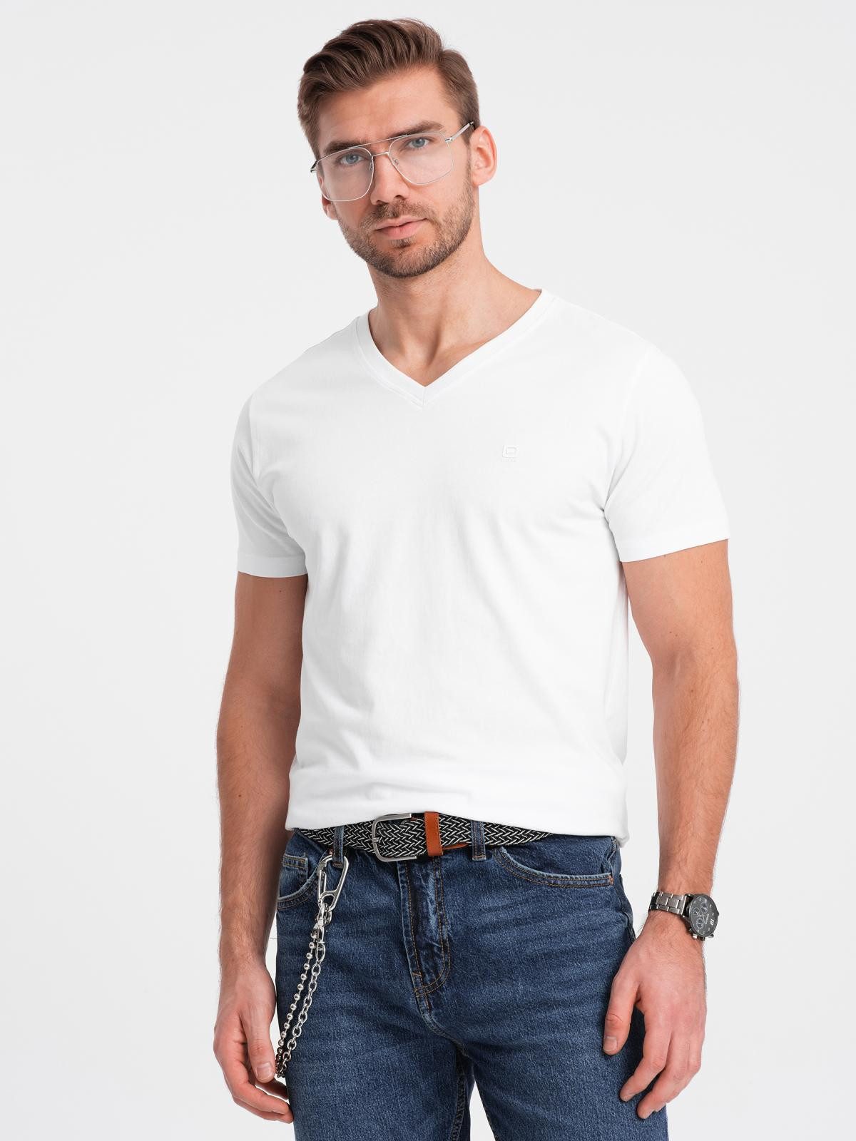 T-Shirt Herren T-Shirt V-Ausschnitt Casual Weiß XXL