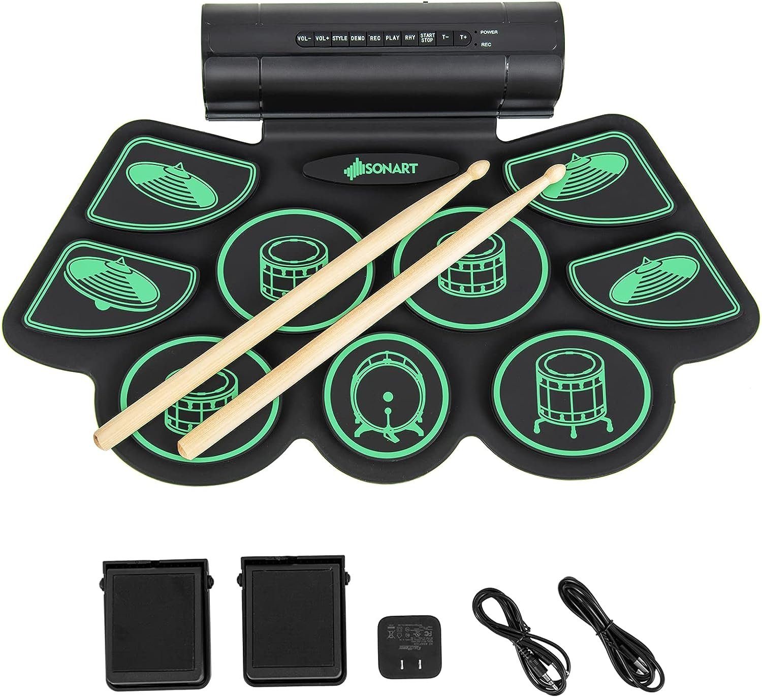 KOMFOTTEU Digital Drums elektronisches Schlagzeug, mit 9 Pads, Sticks & Pedalen