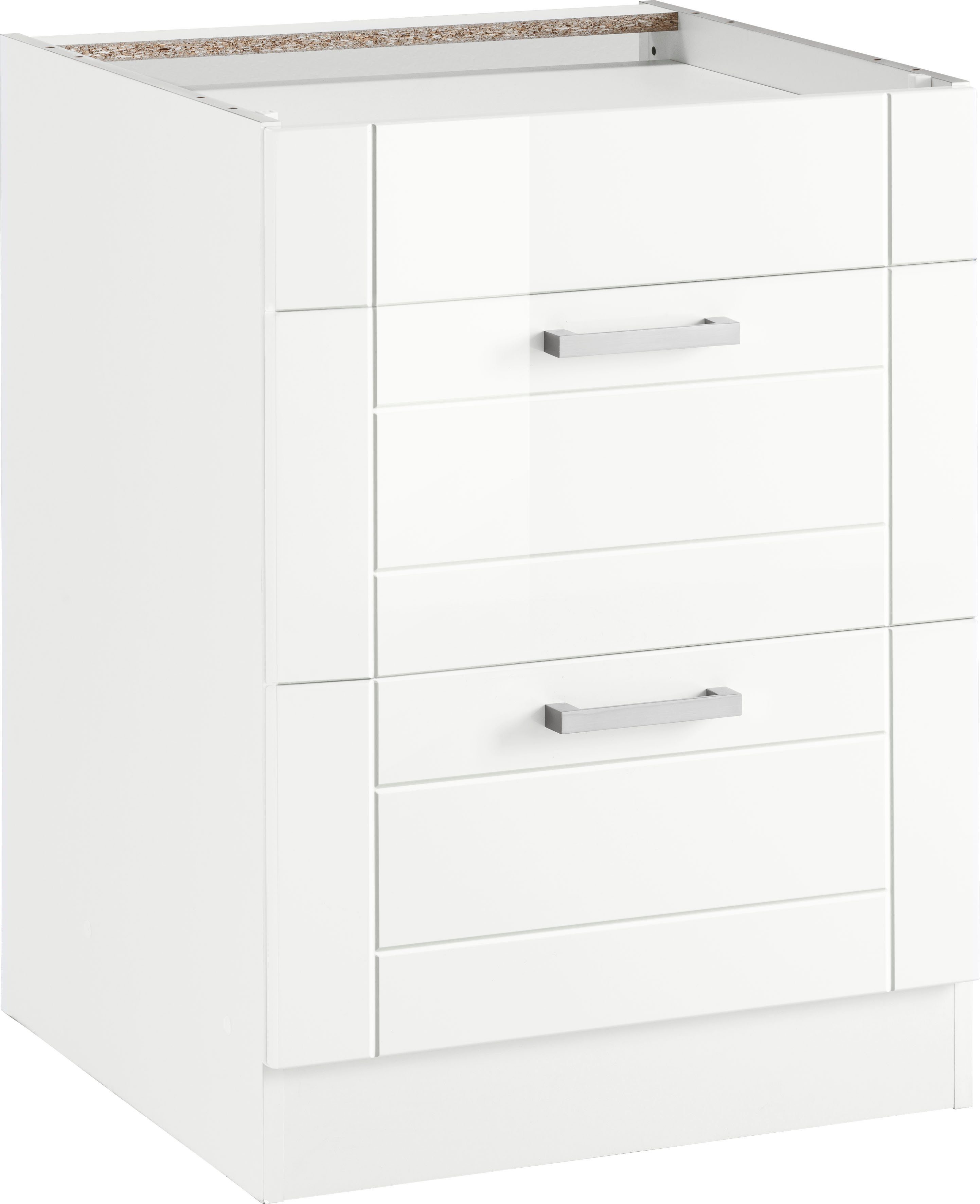 KOCHSTATION Kochfeldumbauschrank KS-Tinnum 60 cm breit, 2 Auszüge, Metallgriffe, MDF Fronten