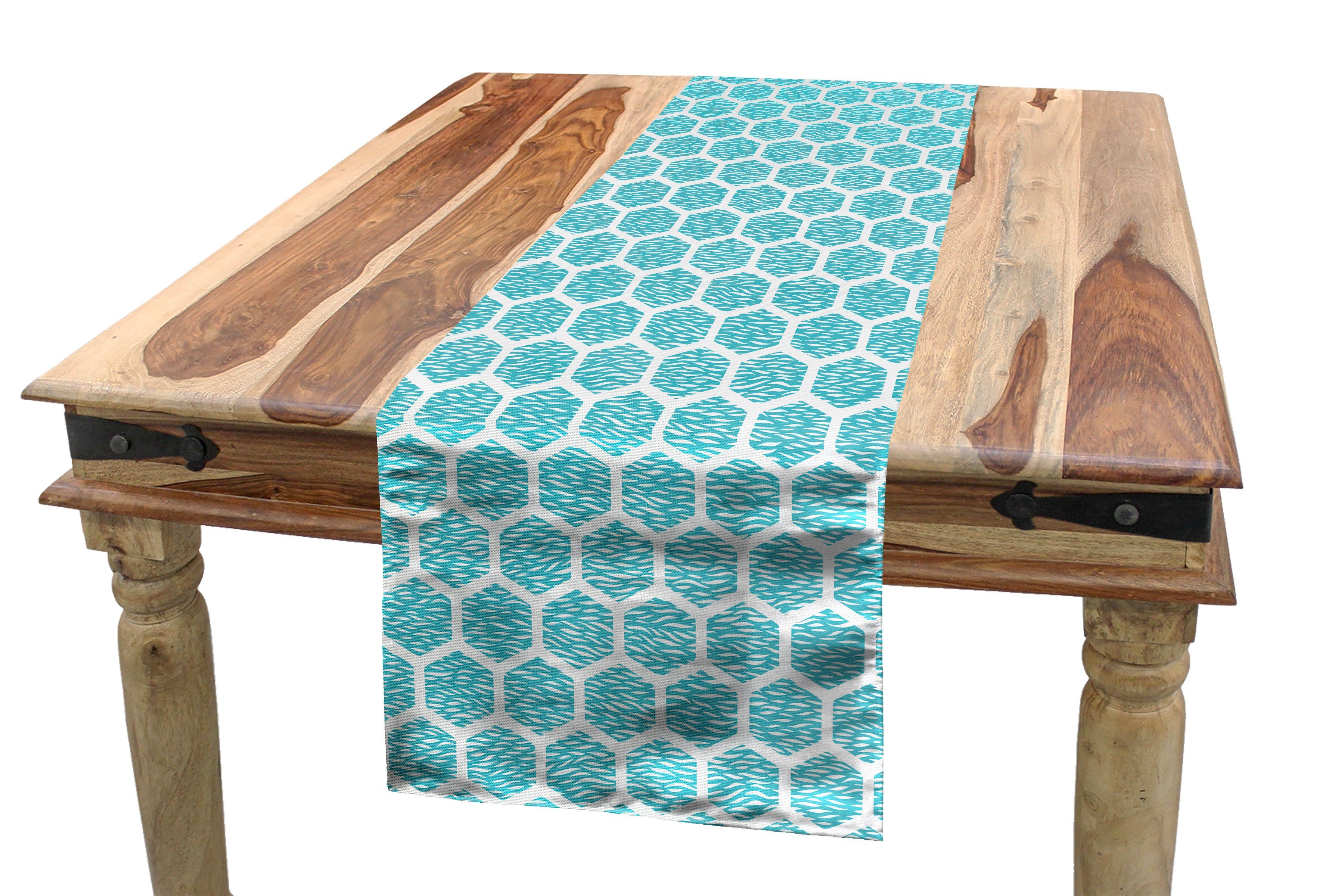 Esszimmer Küche Abakuhaus abstrakte Aquatic Dekorativer Rechteckiger Tischläufer Tischläufer, geometrische Hexagons
