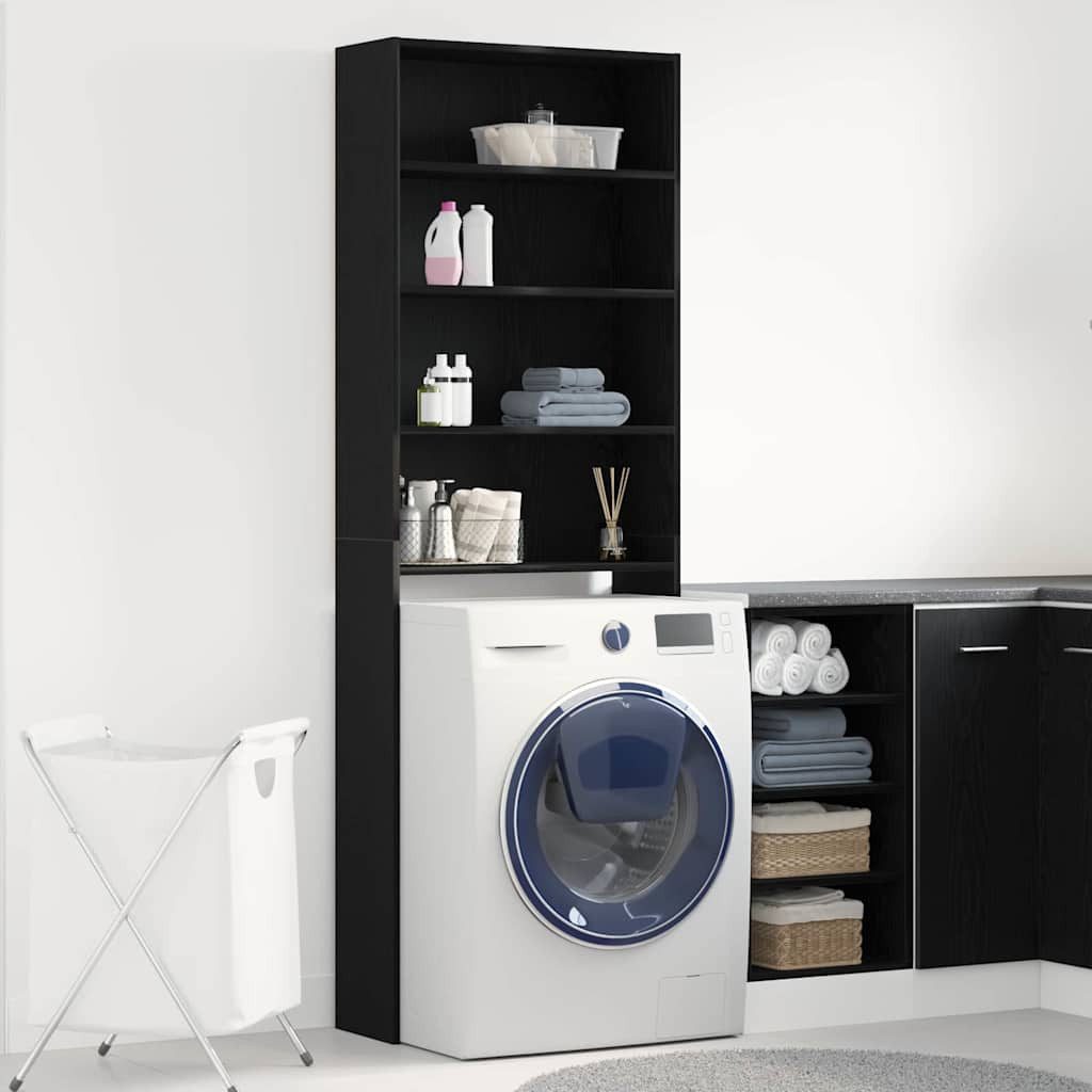 vidaXL Waschmaschinenumbauschrank Waschmaschinen-Schrank Schwarz Eichen-Optik 64 x 24 x 190 cm
