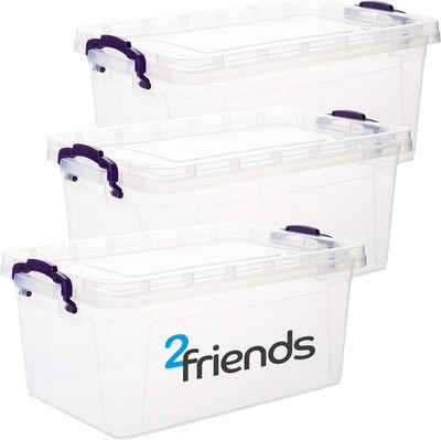 Centi Stapelbox 3 Aufbewahrungsbox mit Deckel, Kistenbox mit Deckel und lila Griffen (Set, 3 St., 22 Liter Boxen), Transparent Plastikbox mit Deckel, Made in EU