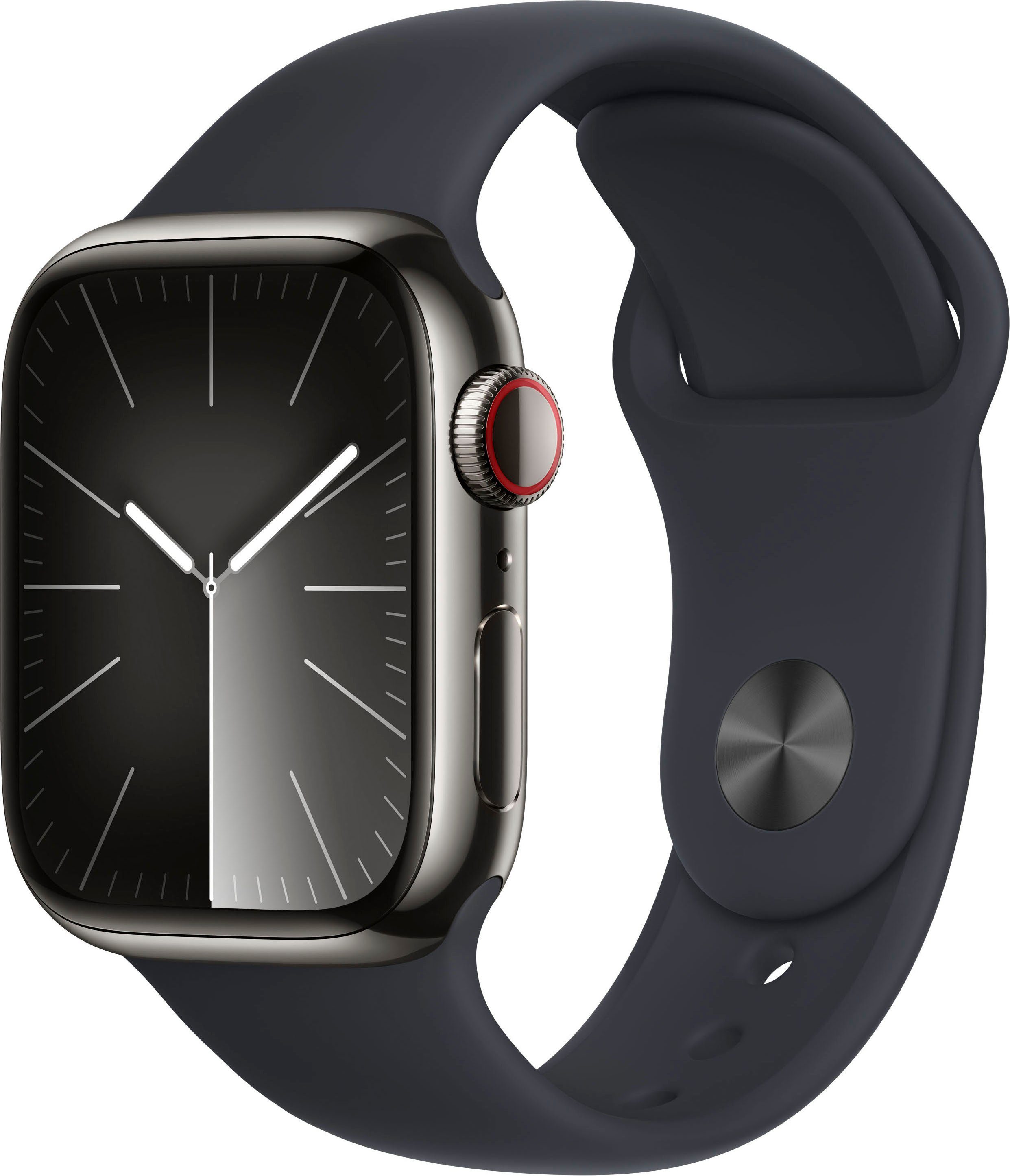 Apple Watch Series 9 cm/1,61 Cellular Watch Zoll, Edelstahl (4,1 41mm 10), Graphite Mitternacht Sport + OS | Band GPS Smartwatch