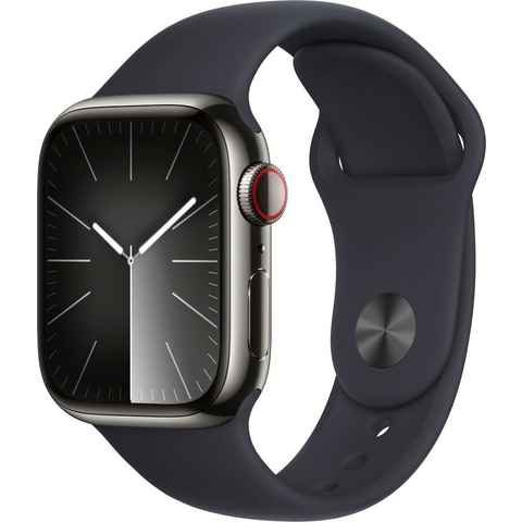 Apple Watch Series 9 GPS + Cellular 41mm Edelstahl S/M Smartwatch (4,1 cm/1,61 Zoll, Watch OS 10), Sport Band