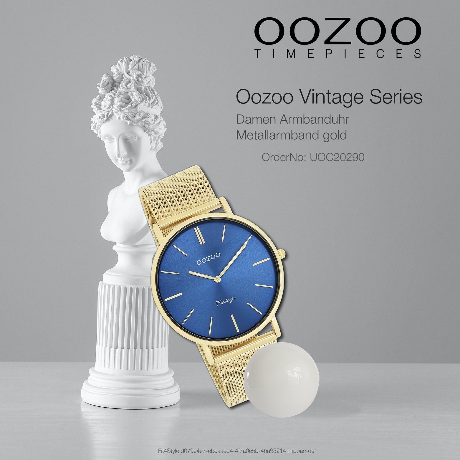 OOZOO Quarzuhr Oozoo Damen Armbanduhr 40mm) Mesharmband, Metall, Vintage (ca. Series, Casual-Style Damenuhr groß rund