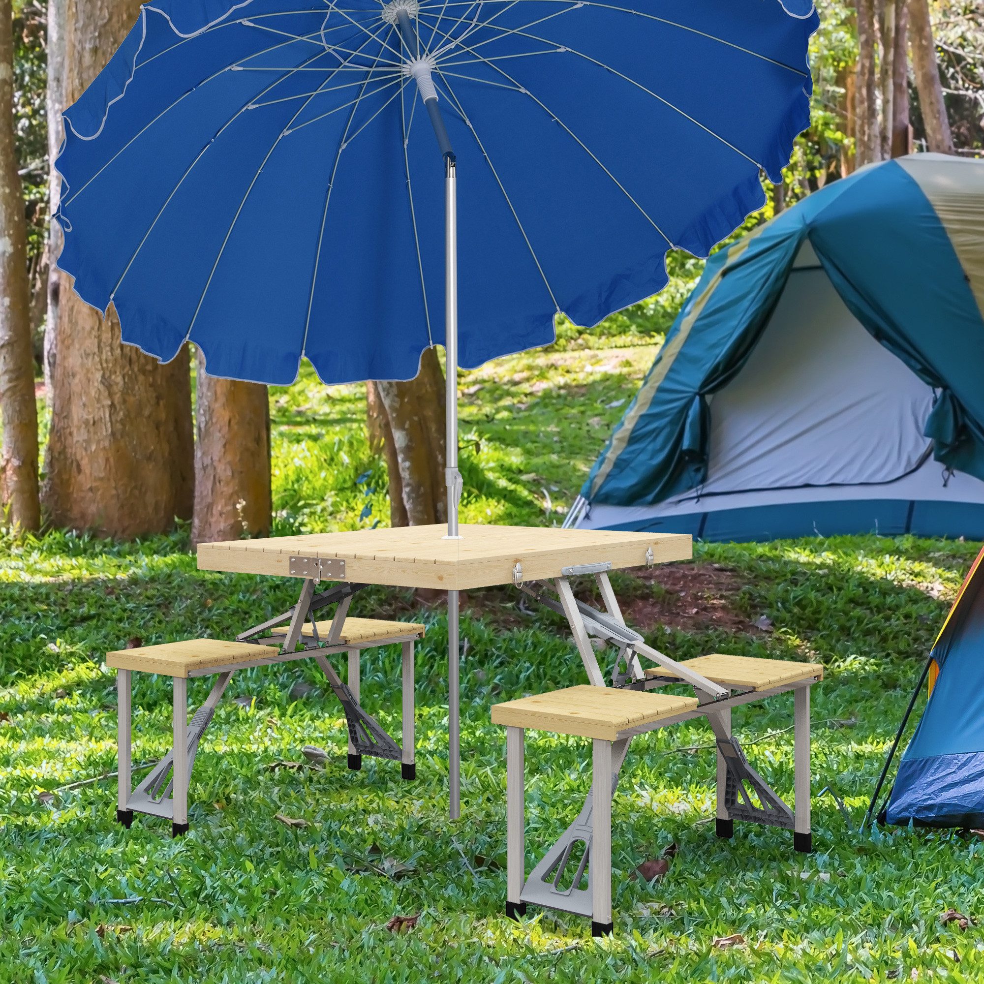 Outsunny Campingtisch Faltbarer Tisch mit Sitzbank günstig online kaufen