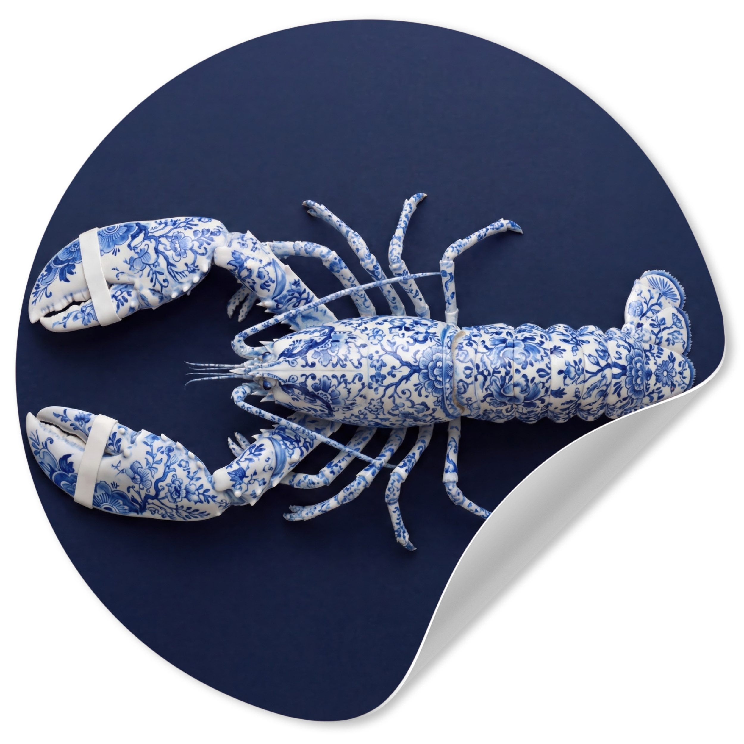 MuchoWow Wandsticker Hummer - Porzellan - Delfter Blau (1 St), Wandtattoo Selbstklebend, Wohnzimmer Deko Aufkleber, 30x30 cm