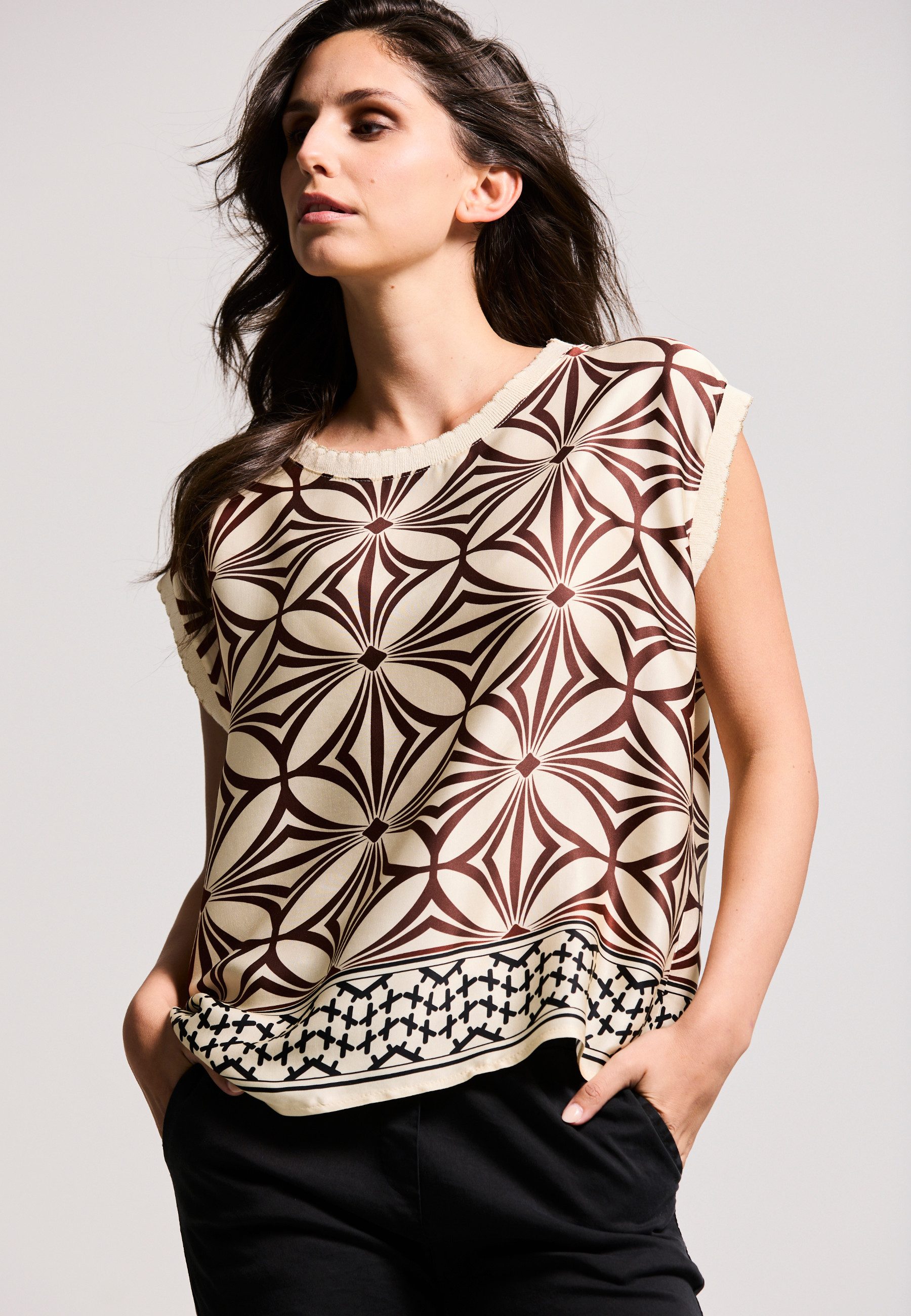 Andijamo-Fashion Blusentop GRAPHIC FLOW Rippbündchen mit günstig online kaufen
