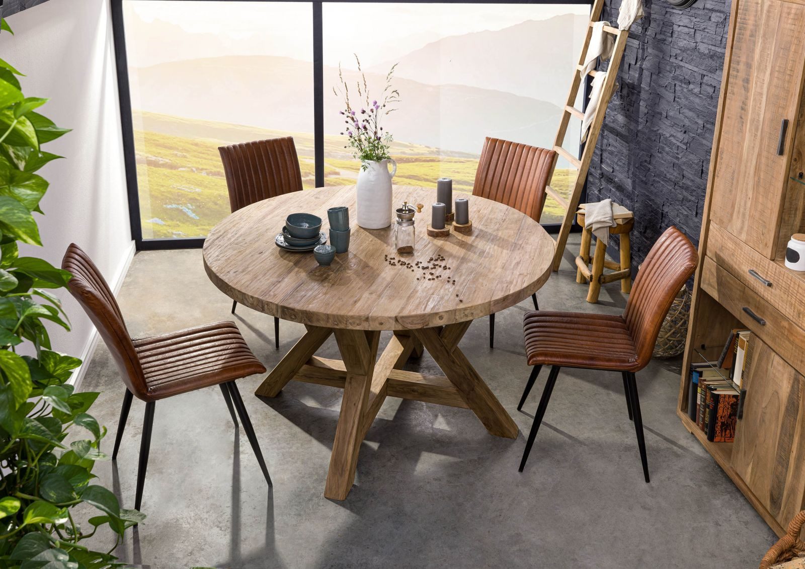 Massivmoebel24 Esstisch BASSANO (Esstisch rund Teak günstig online kaufen