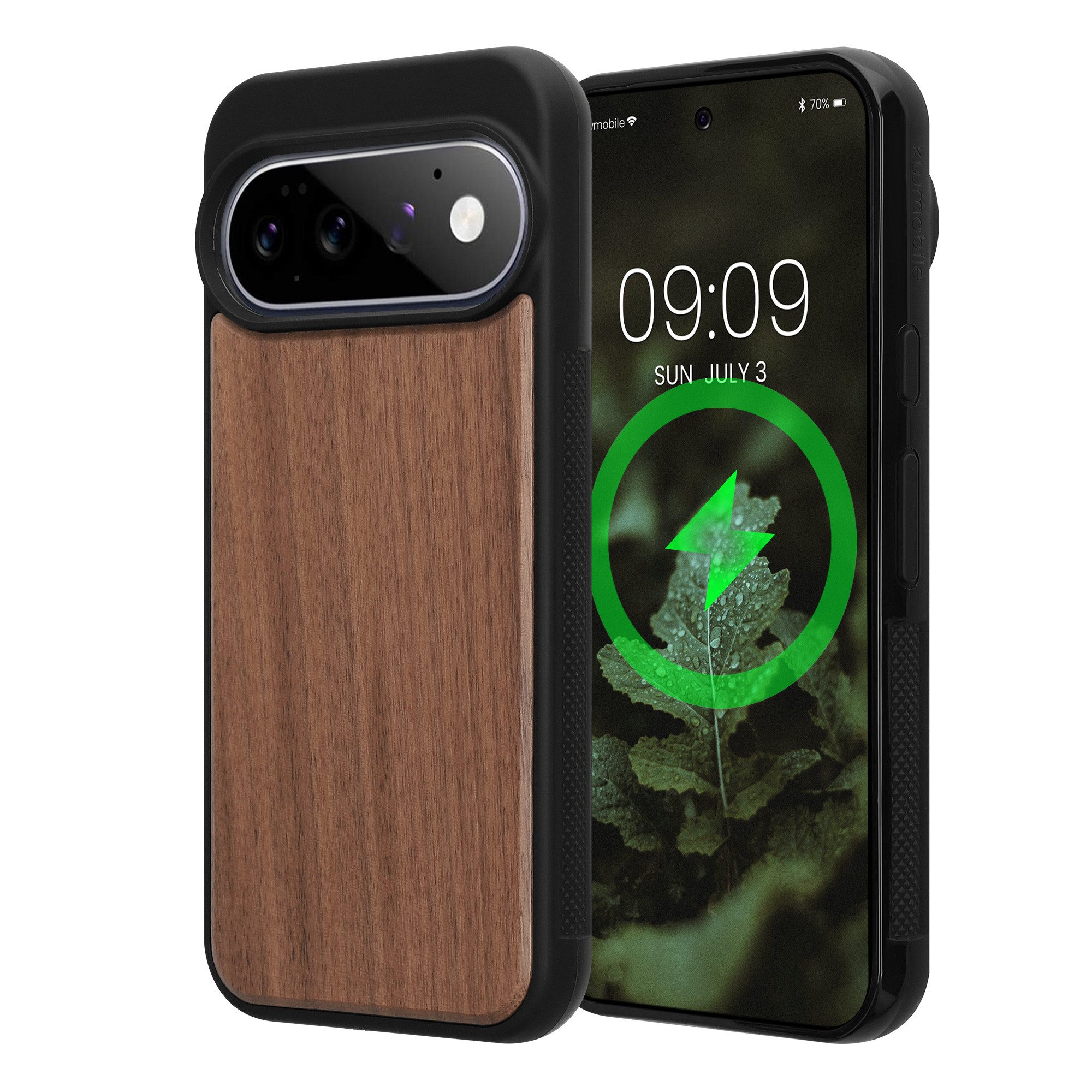 kwmobile Smartphone-Hülle Echtholz Schutzhülle für Google Pixel 11 Pro Hülle, Cover aus Holz und TPU - Kompatibel mit MagSafe - Walnussholz