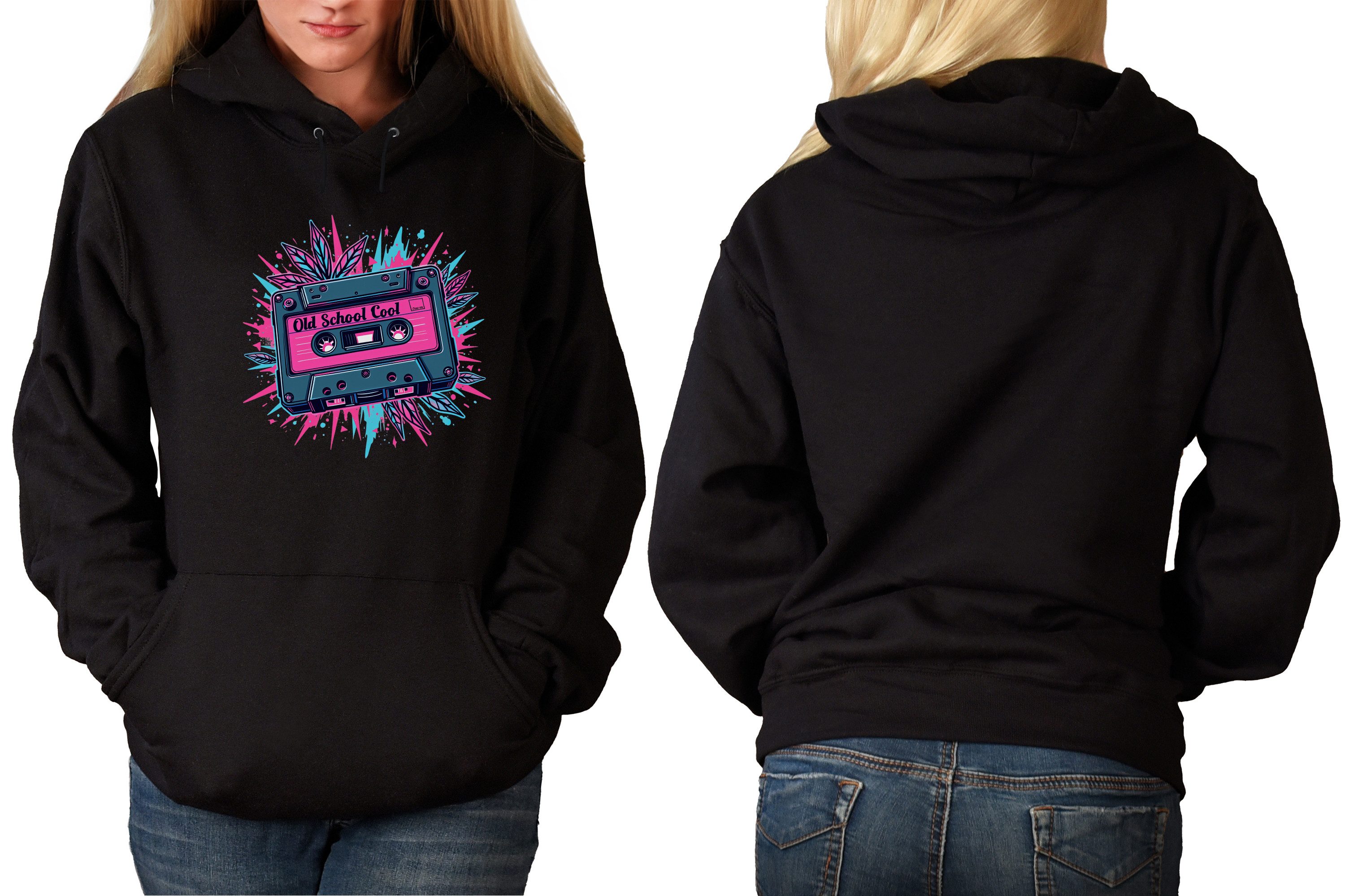 MyDesign24 Hoodie Urbaner Streetart Kapuzen Pullover - Retro Kassette Kapuzensweater - moderner Hoodie i641