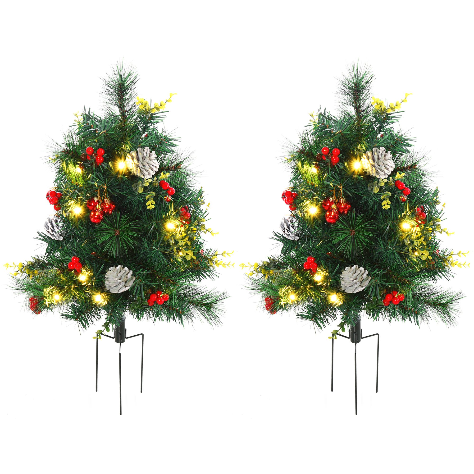 Celya Künstlicher Weihnachtsbaum 2-er Set Weihnachtsbäume, Künstlicher Mini-Christbaum, mit LED-Lichtern, Kunststoff, Metall, Ø33 x 75 cm, Grün
