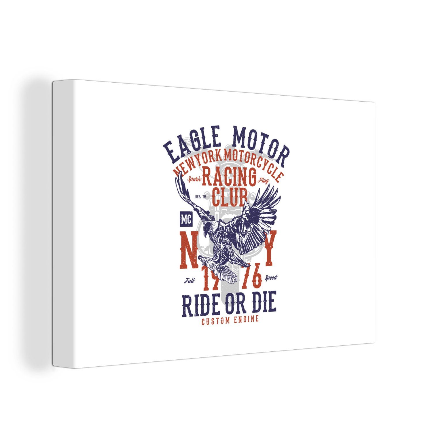 OneMillionCanvasses® Leinwandbild Mancave - Motor - Vogel - Adler - Vintage, (1 St), Wandbild Leinwandbilder, Aufhängefertig, Wanddeko, 30x20 cm