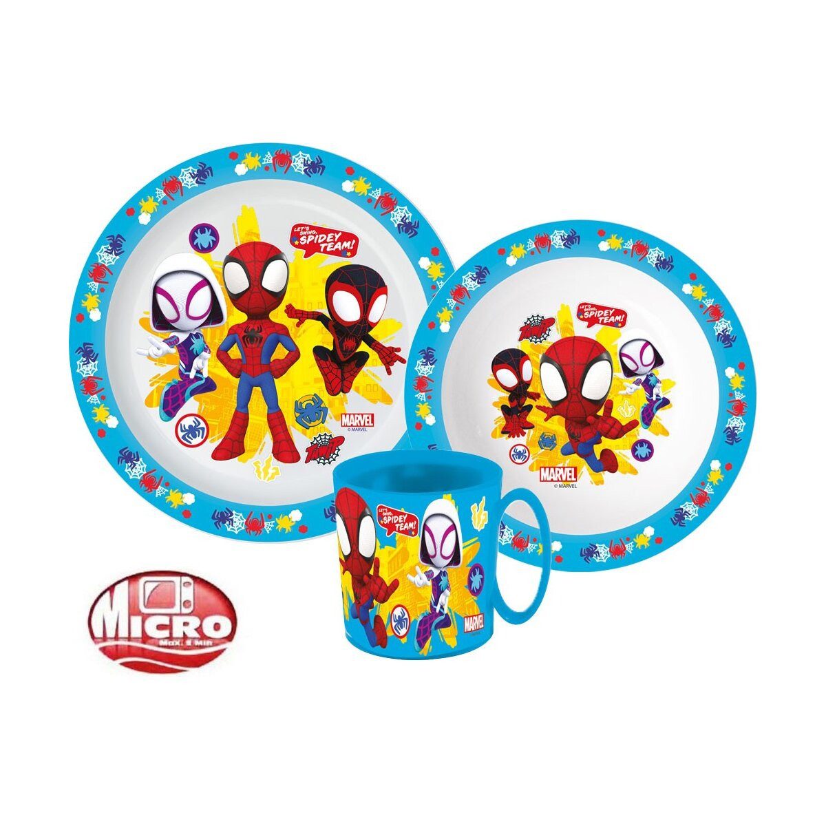 Spiderman Kindergeschirr-Set Spidey Geschirrset Mikroplastik mit Becher 350ml