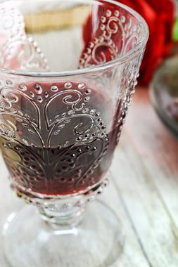 Sendez Weinglas 6 Weingläser mit Relief 280ml auf Fuß Rotweingläser Weißweingläser Trinkgläser, Glas